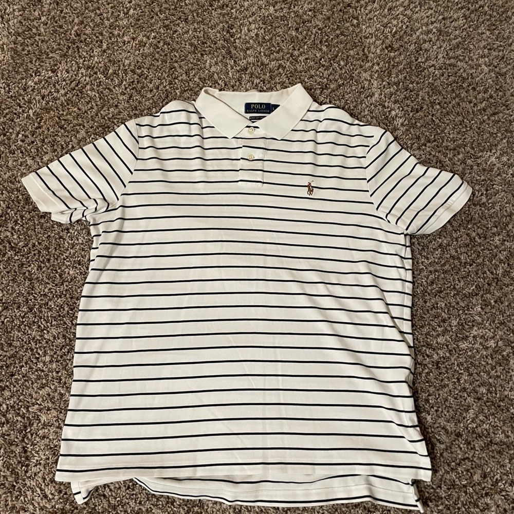 Ralph Lauren Men's White Polo with Black Stripes